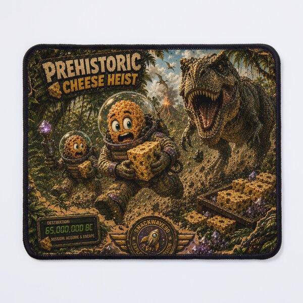Item preview, Prehistoric Cheese Heist | Temporal Division Escape Mission designed and sold by Snackwave Ninety.
