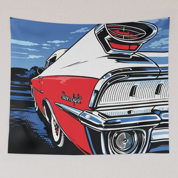 Item preview, Retro Red Tailfin Classic Car Illustration designed and sold by RamyGallery.