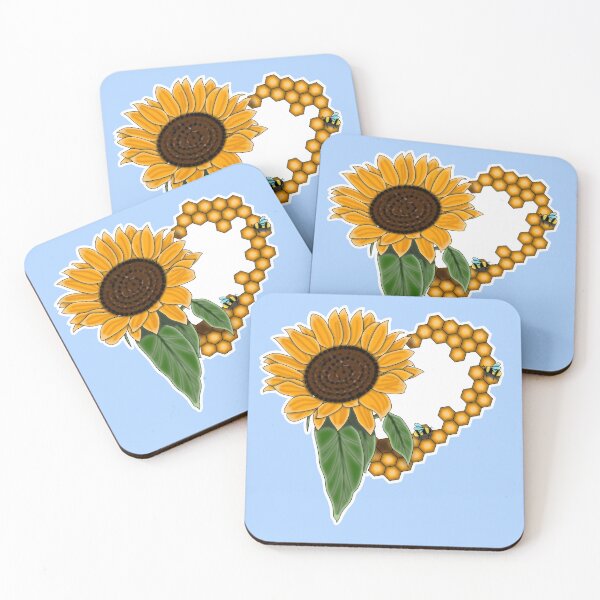 Item preview, Sunflower Honeycomb Heart with Bees designed and sold by Kaimarbe | Cute Stickers & Apparel.
