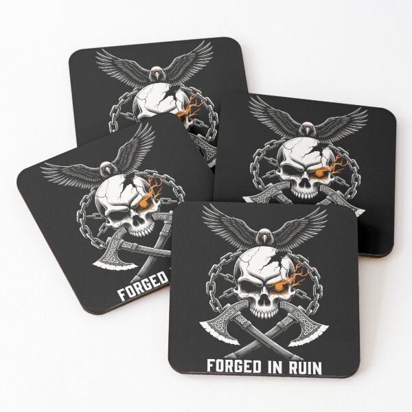 Item preview, Viking Skull Flaming Eye Crossed Axes Odin Raven designed and sold by Mythborn Saga.