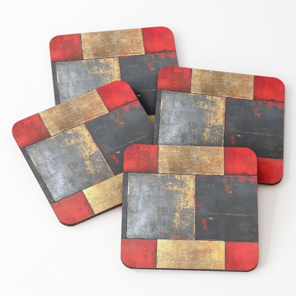 Item preview, Red Gold Black Abstract Block Pattern designed and sold by WatercolorLane.