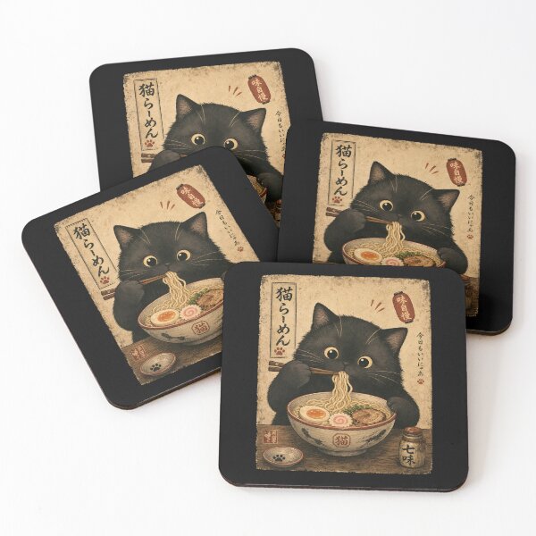 Item preview, Chubby Black Cat Eating Ramen Again designed and sold by merchxwear.