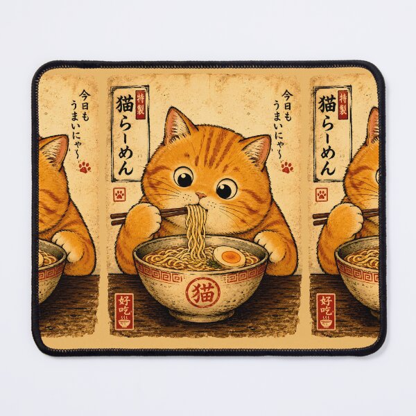 Item preview, Chubby Ginger Cat Eating Ramen Again designed and sold by merchxwear.