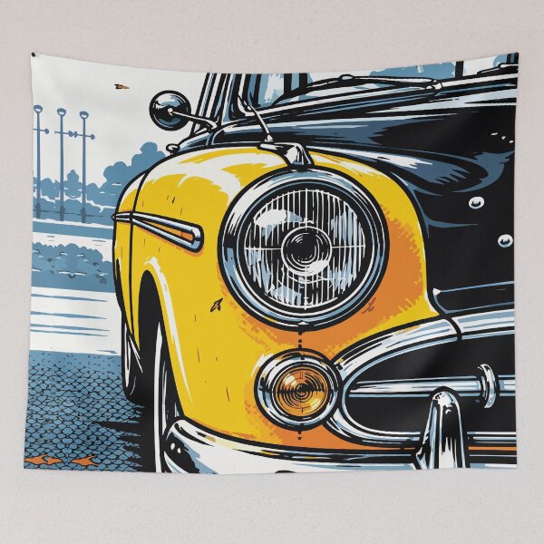 Item preview, Autumn Yellow Classic Car Front View Art designed and sold by RamyGallery.