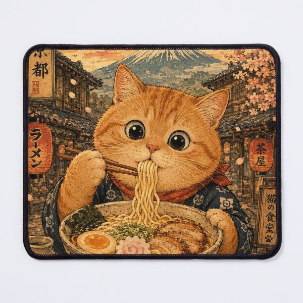 Item preview, Orange Cat Eating Ramen - Vintage Japanese Ukiyo-e designed and sold by merchxwear.