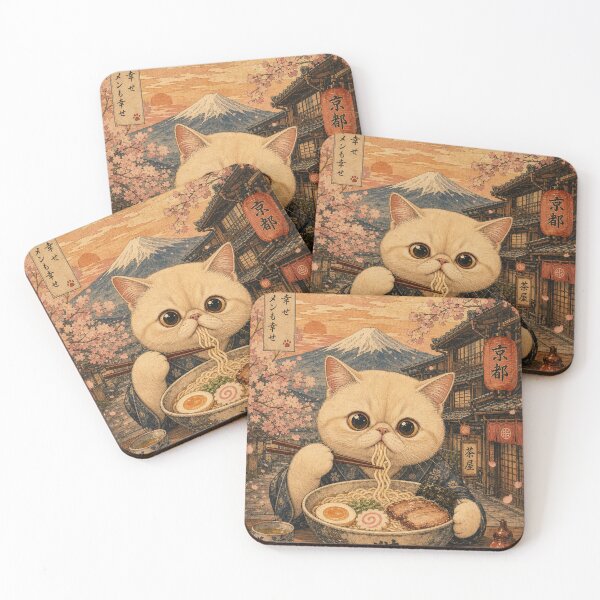 Item preview, Exotic Cat Eating Ramen - Vintage Japanese Ukiyo-e  designed and sold by merchxwear.