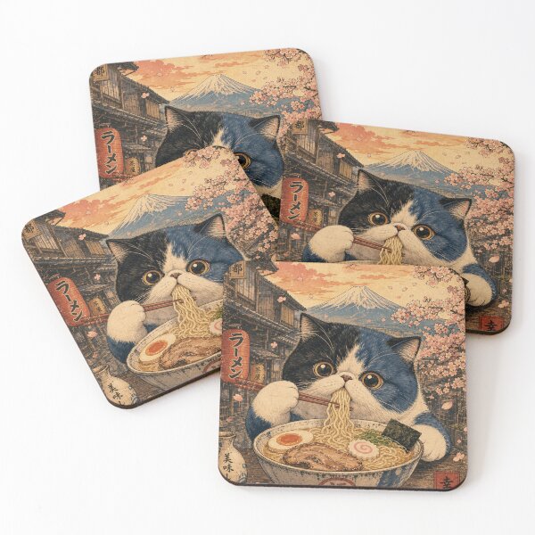 Item preview, Exotic Cat Ramen Feast - Vintage Japanese Ukiyo-e  designed and sold by merchxwear.