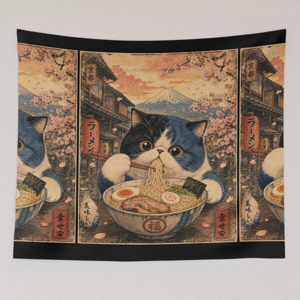 Item preview, Exotic Cat Ramen Feast - Vintage Japanese Ukiyo-e  designed and sold by merchxwear.