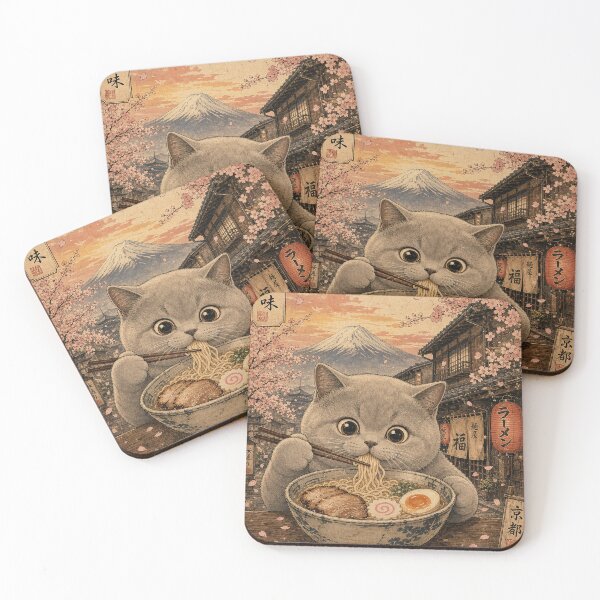 Item preview, British Shorthair Cat Ramen Feast - Vintage Japanese Ukiyo-e  designed and sold by merchxwear.