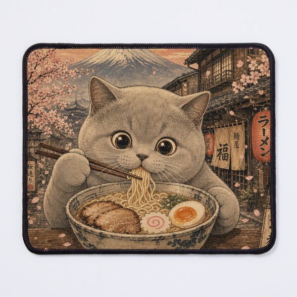 Item preview, British Shorthair Cat Ramen Feast - Vintage Japanese Ukiyo-e designed and sold by merchxwear.