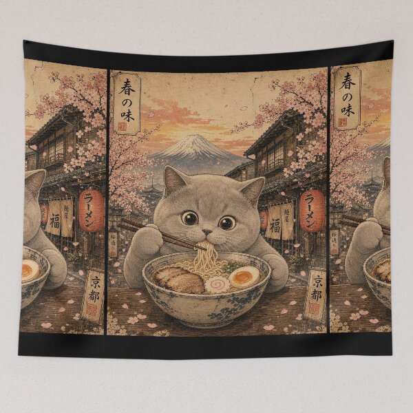 Item preview, British Shorthair Cat Ramen Feast - Vintage Japanese Ukiyo-e  designed and sold by merchxwear.
