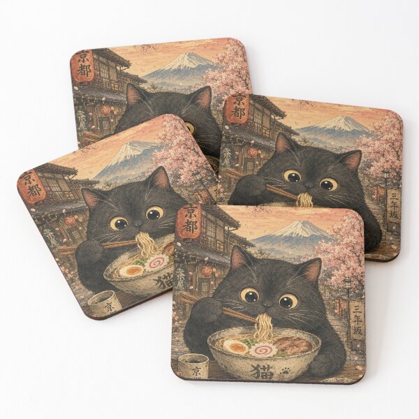 Item preview, Black Cat Ramen Feast - Vintage Japanese Ukiyo-e  designed and sold by merchxwear.