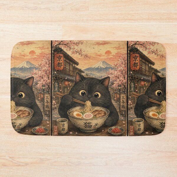 Item preview, Black Cat Ramen Feast - Vintage Japanese Ukiyo-e  designed and sold by merchxwear.