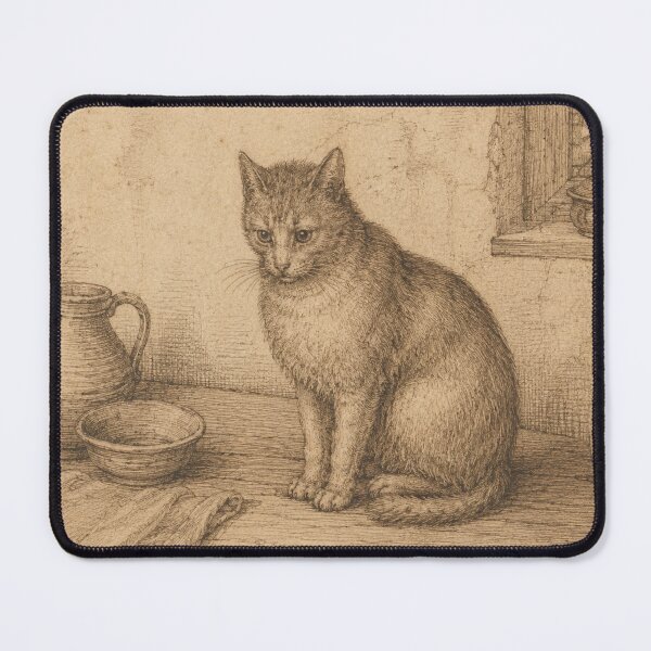 Item preview, Vintage Renaissance Cat Etching Wall Art designed and sold by PharaonicArtist.