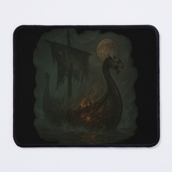 Item preview, Burning Viking Funeral Ship Drakkar Longship Full Moon designed and sold by Mythborn Saga.