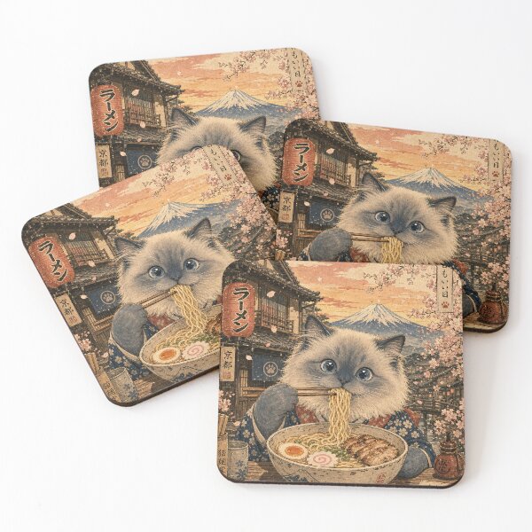 Item preview, Ragdoll Cat Eating Ramen - Vintage Japanese Ukiyo-e  designed and sold by merchxwear.