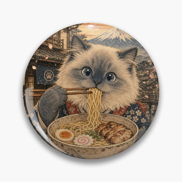 Item preview, Ragdoll Cat Eating Ramen - Vintage Japanese Ukiyo-e  designed and sold by merchxwear.