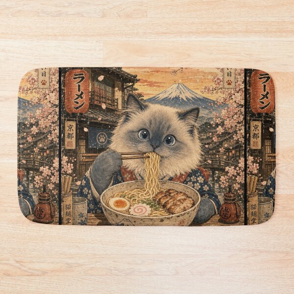 Item preview, Ragdoll Cat Eating Ramen - Vintage Japanese Ukiyo-e  designed and sold by merchxwear.