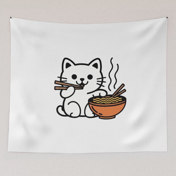 Item preview, Cute Cat Eating Ramen designed and sold by NiftyWrx.