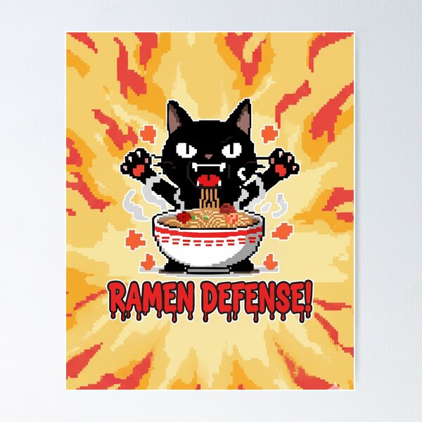 Item preview, Ramen Defense Angry Black Cat Cartoon designed and sold by Taridesign.