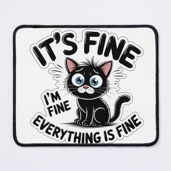 Item preview, Cat with Stressed Expression and 'It's Fine' Text designed and sold by NiftyWrx.