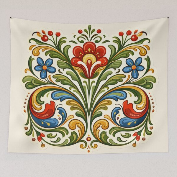 Item preview, Norwegian Rosemaling Floral Scandinavian Folk Art designed and sold by Myra365Art.