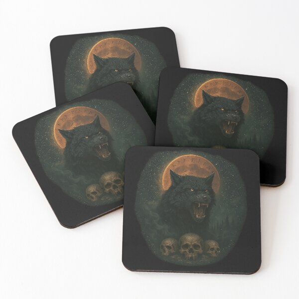 Item preview, Fenrir Black Wolf Full Moon Skulls Norse Runes designed and sold by Mythborn Saga.