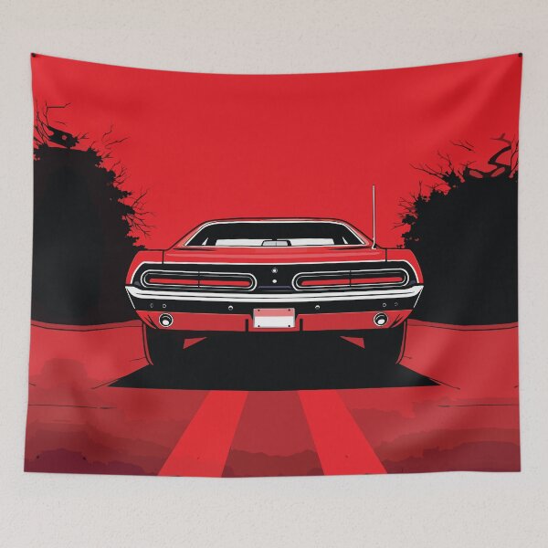 Item preview, Red Classic Muscle Car Sunset Rear View designed and sold by RamyGallery.