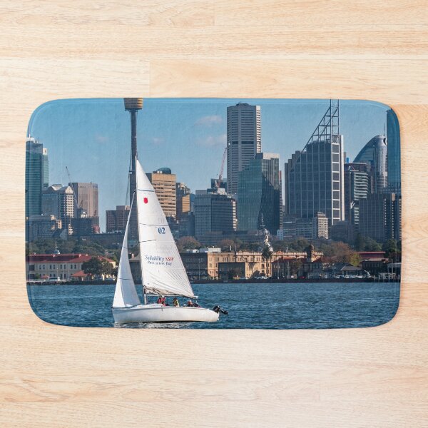 Item preview, Sailing Sydney Harbour - Yachts & City Skyline | Iconic Australian Nautical Art designed and sold by Ross.A.Campbell.