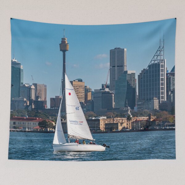 Item preview, Sailing Sydney Harbour - Yachts & City Skyline | Iconic Australian Nautical Art designed and sold by Ross.A.Campbell.