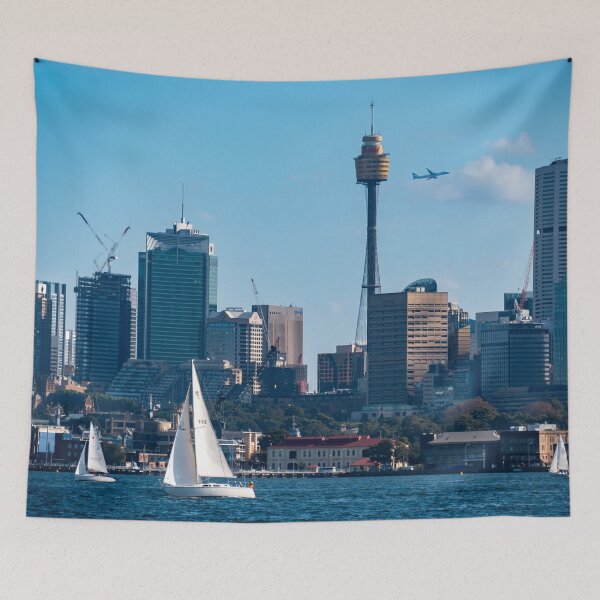 Item preview, Sailing Sydney Harbour - Yachts & City Skyline | Iconic Australian Nautical Art designed and sold by Ross.A.Campbell.