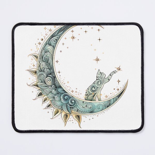 Item preview, Mystical Aesthetic Cat Sitting on Crescent Moon Lunar Cat T-Shirt designed and sold by SubStudio97.