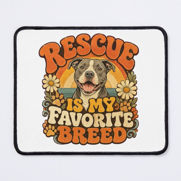 Item preview, Rescue Is My Favorite Breed - Retro 70s Groovy Sunset and Happy Pitbull Art designed and sold by My Pitbull Place.
