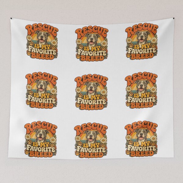 Item preview, Rescue Is My Favorite Breed - Retro 70s Groovy Sunset and Happy Pitbull Art designed and sold by My Pitbull Place.