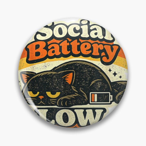 Item preview, Social Battery Low Cat Funny Introvert Black Cat Vintage T-Shirt designed and sold by RKdrawings.