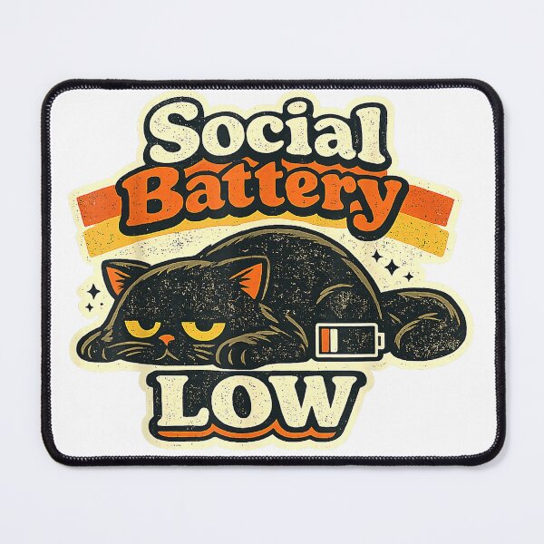 Item preview, Social Battery Low Cat Funny Introvert Black Cat Vintage T-Shirt designed and sold by RKdrawings.