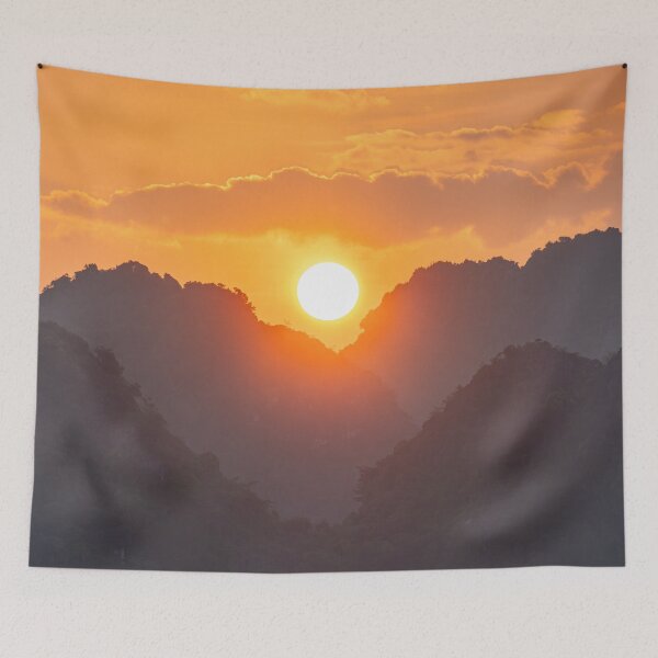 Item preview, Sunset over Trang An Karst Peaks - Golden Hour Ninh Binh | Majestic Vietnam Landscape Art designed and sold by Ross.A.Campbell.