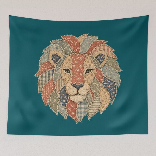 Item preview, Faux Patchwork Leo Star Sign Zodiac Lion Art Graphic Cottagecore Vintage Style  designed and sold by Made by Tamar.