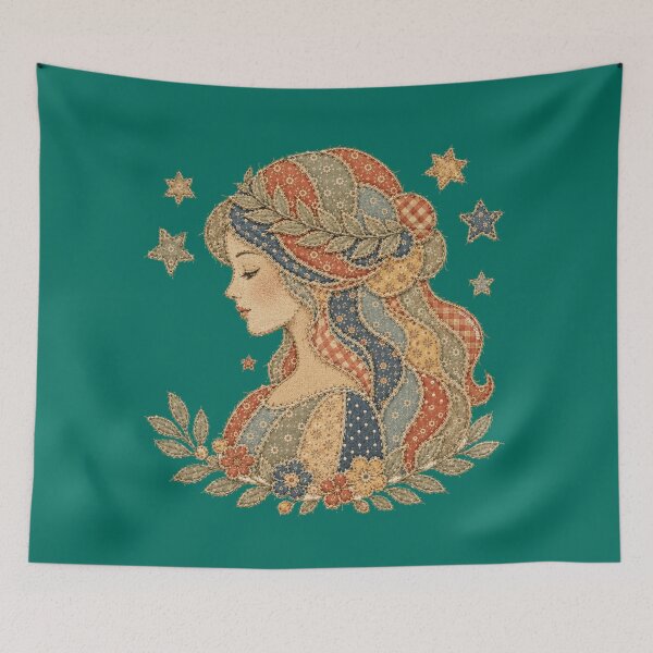Item preview, Faux Patchwork Virgo Star Sign Zodiac Art Earth Element Graphic Cottagecore Vintage Style  designed and sold by Made by Tamar.