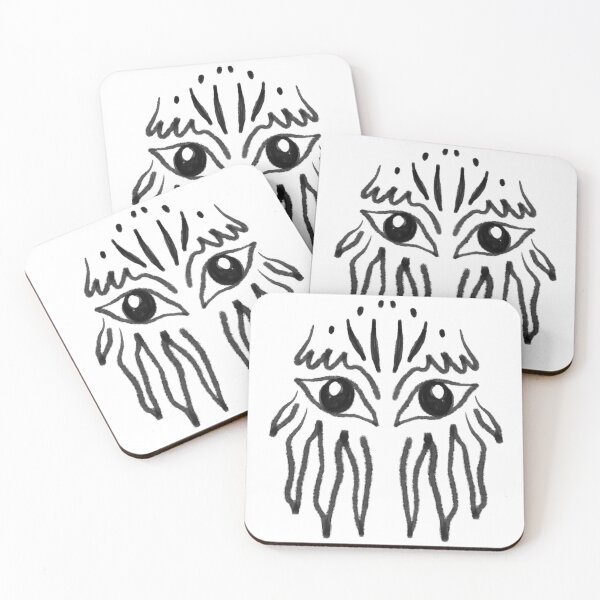 Item preview, The Watcher — Dark Creature Mask Ink Art Print designed and sold by AnnaVikhrArt.