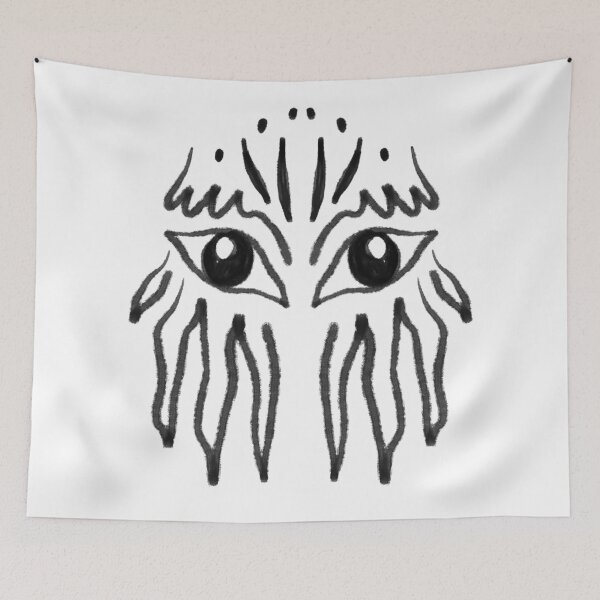 Item preview, The Watcher — Dark Creature Mask Ink Art Print designed and sold by AnnaVikhrArt.