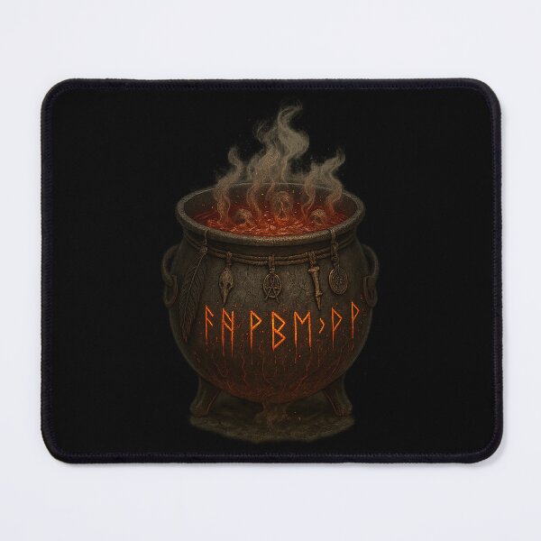 Item preview, Witches Cauldron Glowing Orange Runes Halloween Fire Pot designed and sold by Mythborn Saga.