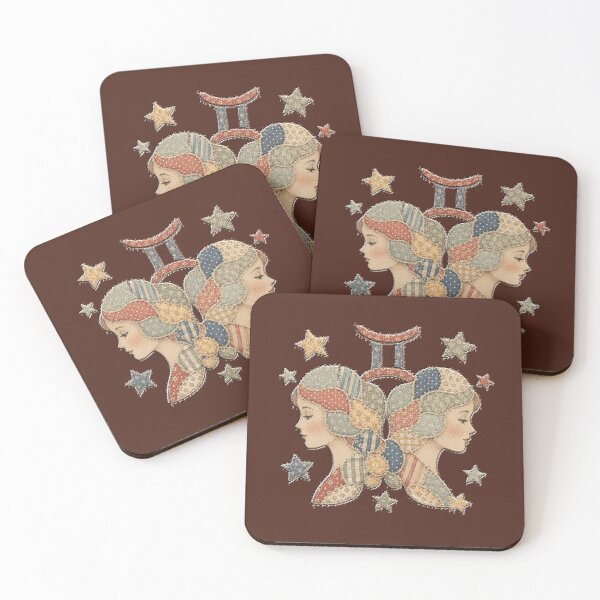 Item preview, Faux Patchwork Gemini Star Sign Zodiac Twins Art Graphic Cottagecore Vintage Style  designed and sold by Made by Tamar.