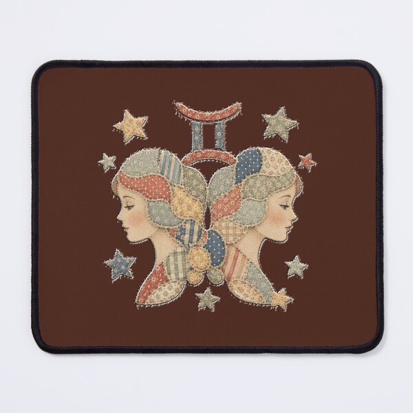 Item preview, Faux Patchwork Gemini Star Sign Zodiac Twins Art Graphic Cottagecore Vintage Style designed and sold by Made by Tamar.