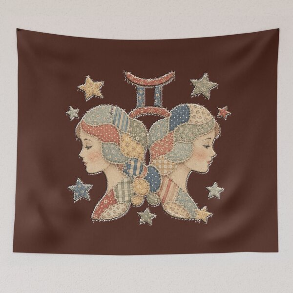 Item preview, Faux Patchwork Gemini Star Sign Zodiac Twins Art Graphic Cottagecore Vintage Style  designed and sold by Made by Tamar.