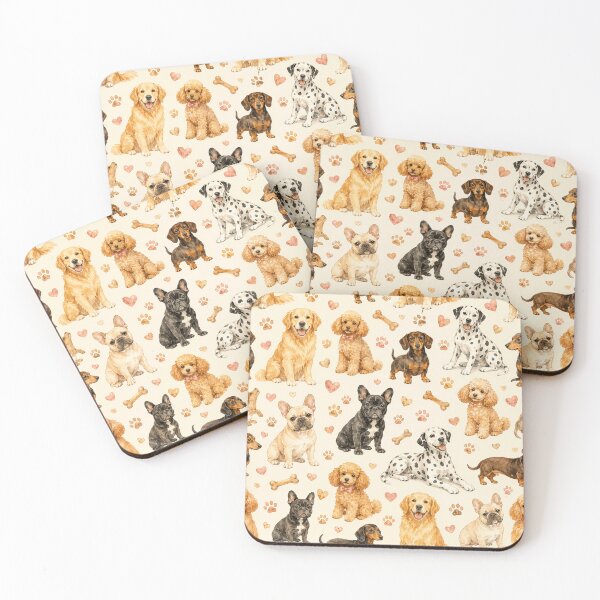Item preview, Dog Lover Watercolor Dog Breeds Seamless Pattern Print designed and sold by Inkworksbyshery.