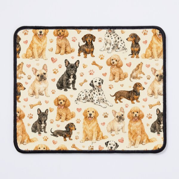 Item preview, Dog Lover Watercolor Dog Breeds Seamless Pattern Print designed and sold by Inkworksbyshery.