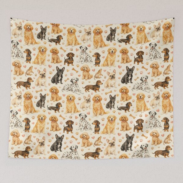 Item preview, Dog Lover Watercolor Dog Breeds Seamless Pattern Print designed and sold by Inkworksbyshery.