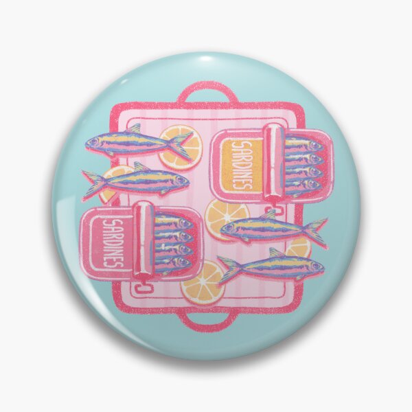 Item preview, Cute Retro Sardines with Lemon Slices | Pink Mediterranean Food Illustration designed and sold by MinimalAnGo.