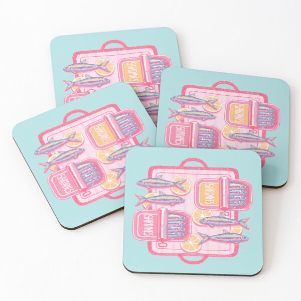 Item preview, Cute Retro Sardines with Lemon Slices | Pink Mediterranean Food Illustration designed and sold by MinimalAnGo.